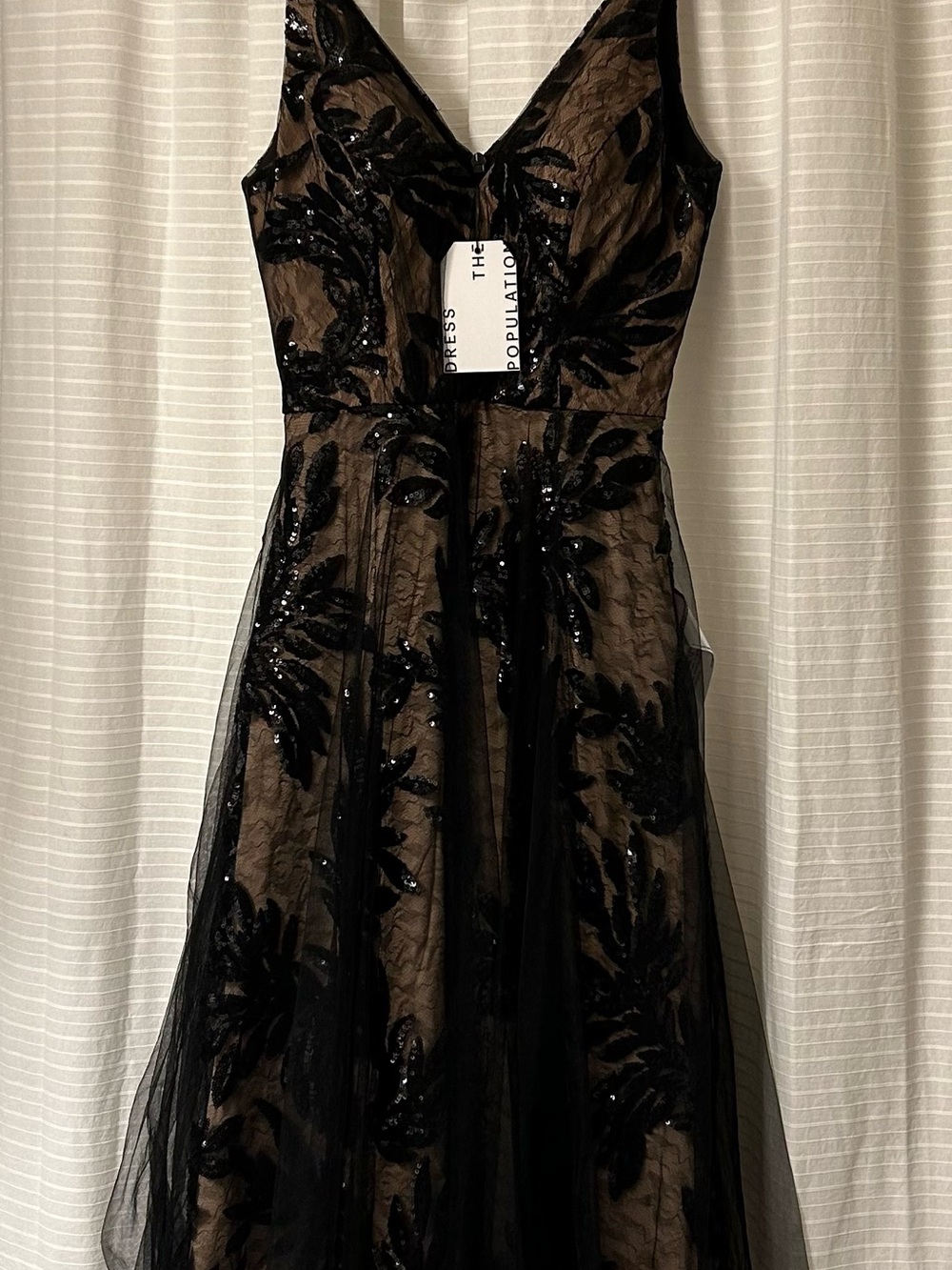 Dress the Population Black Sequin Appliqué A-Line Prom Dress